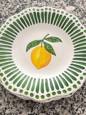 Rachel Ashwell 100% Melamine Lemon Green Cabana Stripe Salad Plates Set 4 New